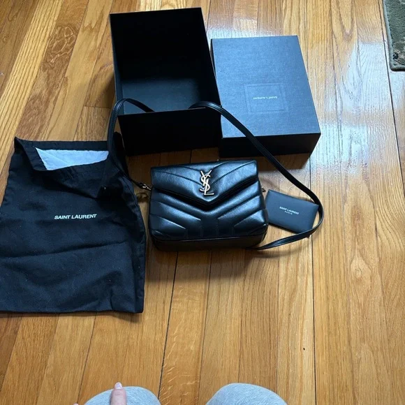 Saint Laurent YSL Black Chevron Quilted Leather Shoulder Bag with Gold Monogram - Picture 3 of 15